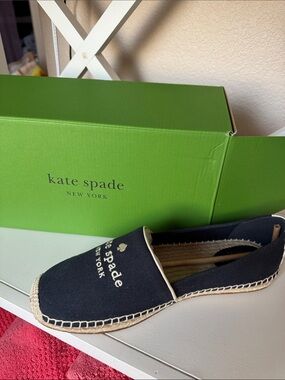 kate spade navy and white canvas espadrille slip-on